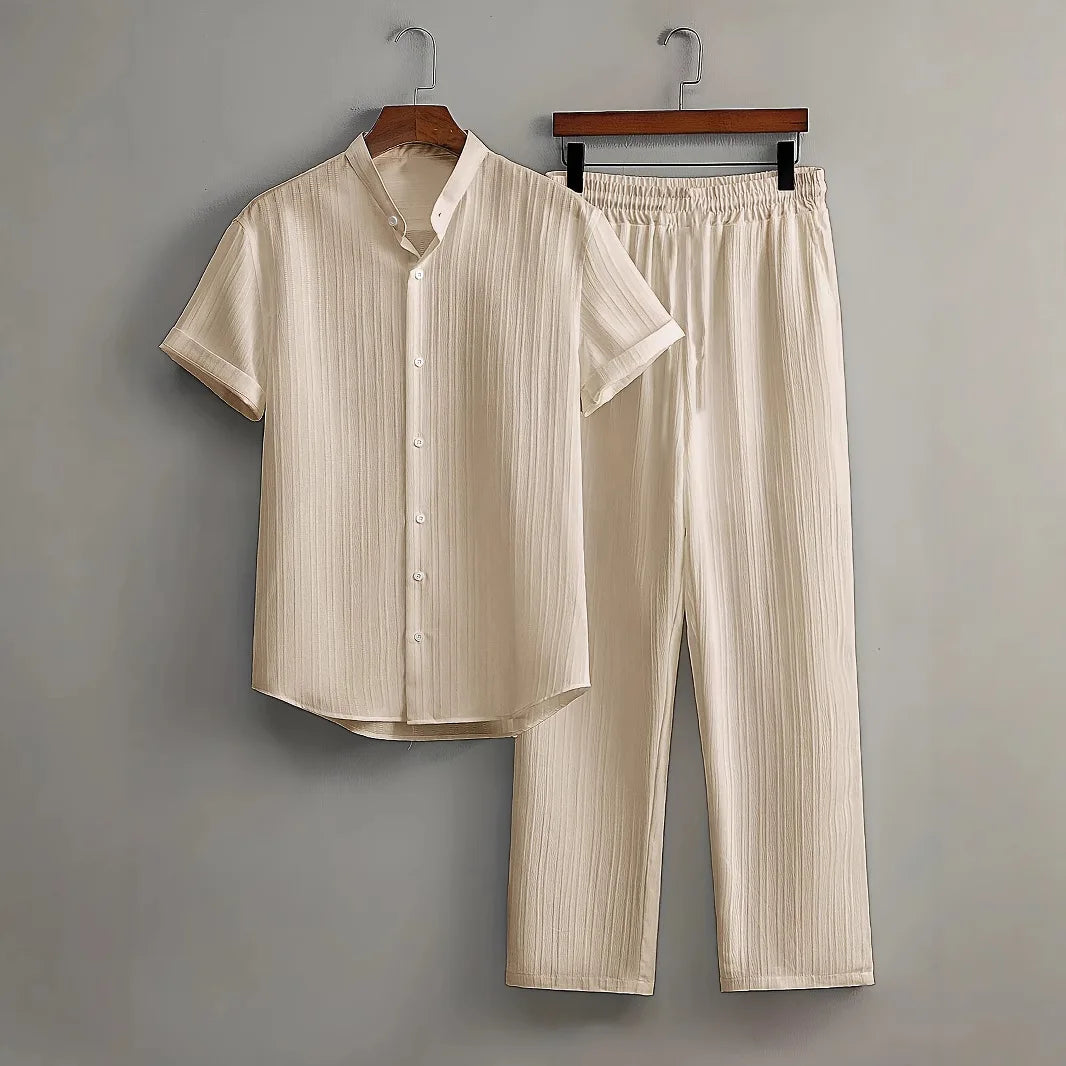 Windsor Lounge Set – Textured Shirt & Drawstring Shorts