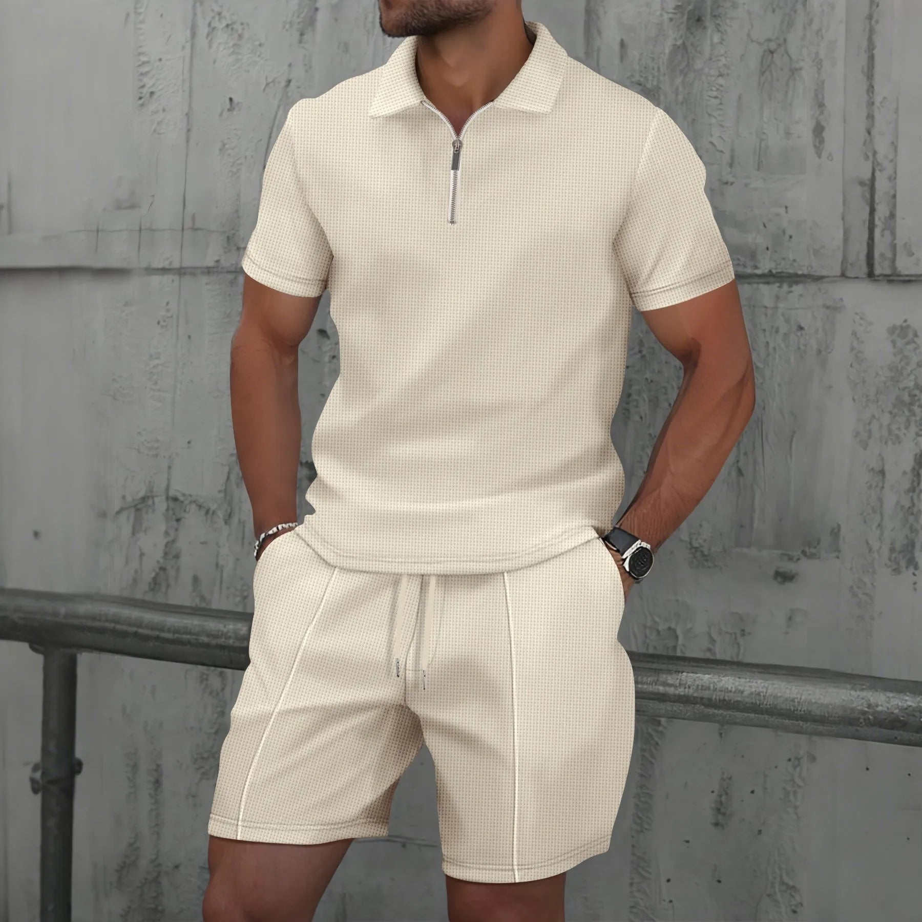 Belgravia Waffle Set – Zip Polo & Soft Shorts