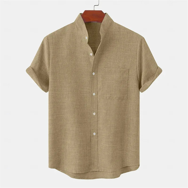 Brighton Linen Stand Collar Shirt
