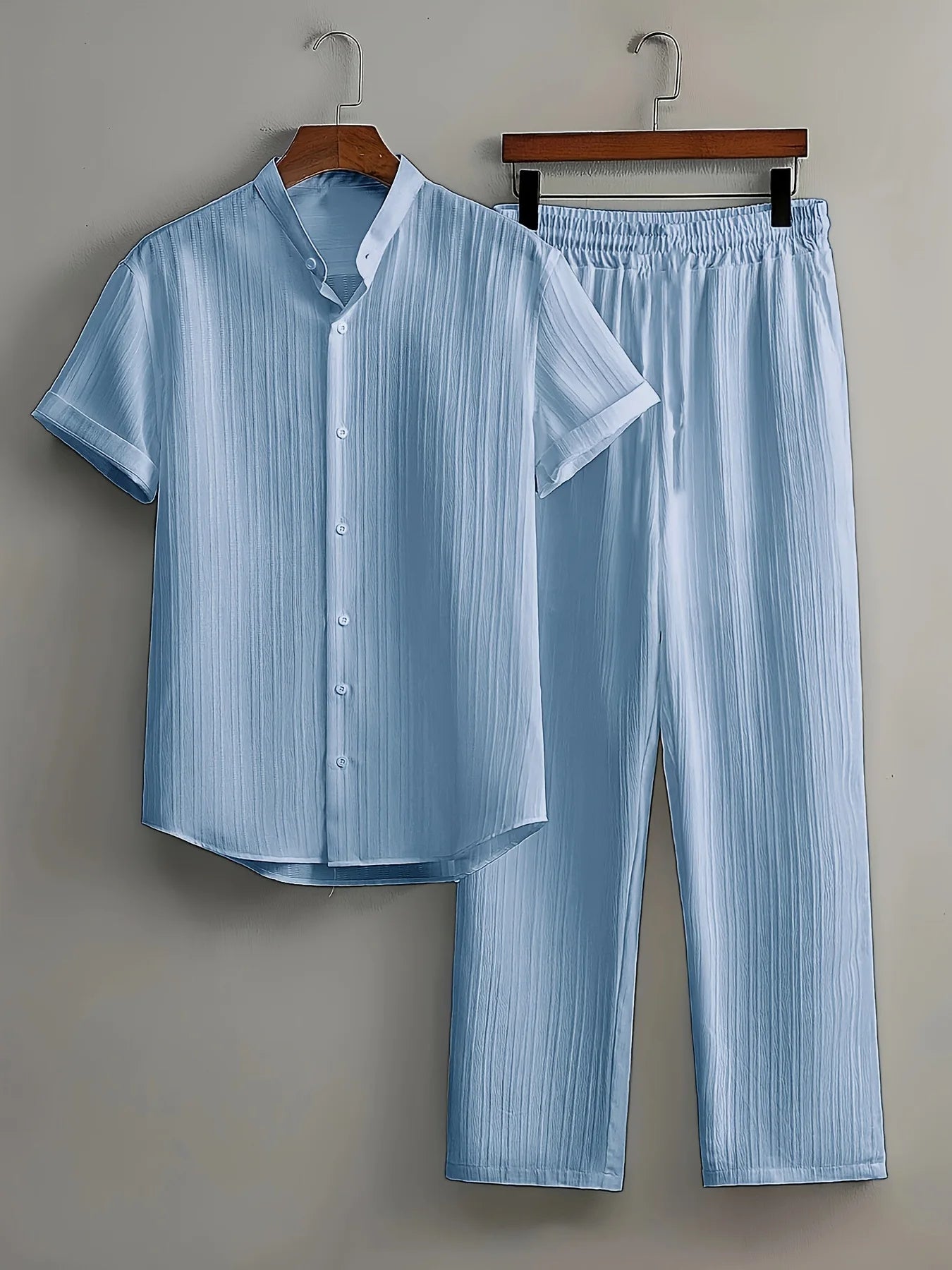 Windsor Lounge Set – Textured Shirt & Drawstring Shorts