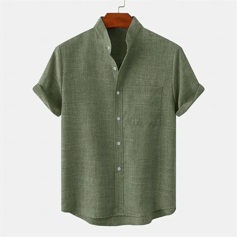 Brighton Linen Stand Collar Shirt