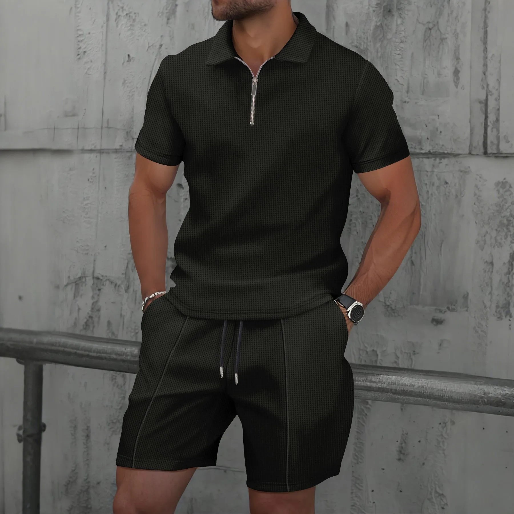 Belgravia Waffle Set – Zip Polo & Soft Shorts