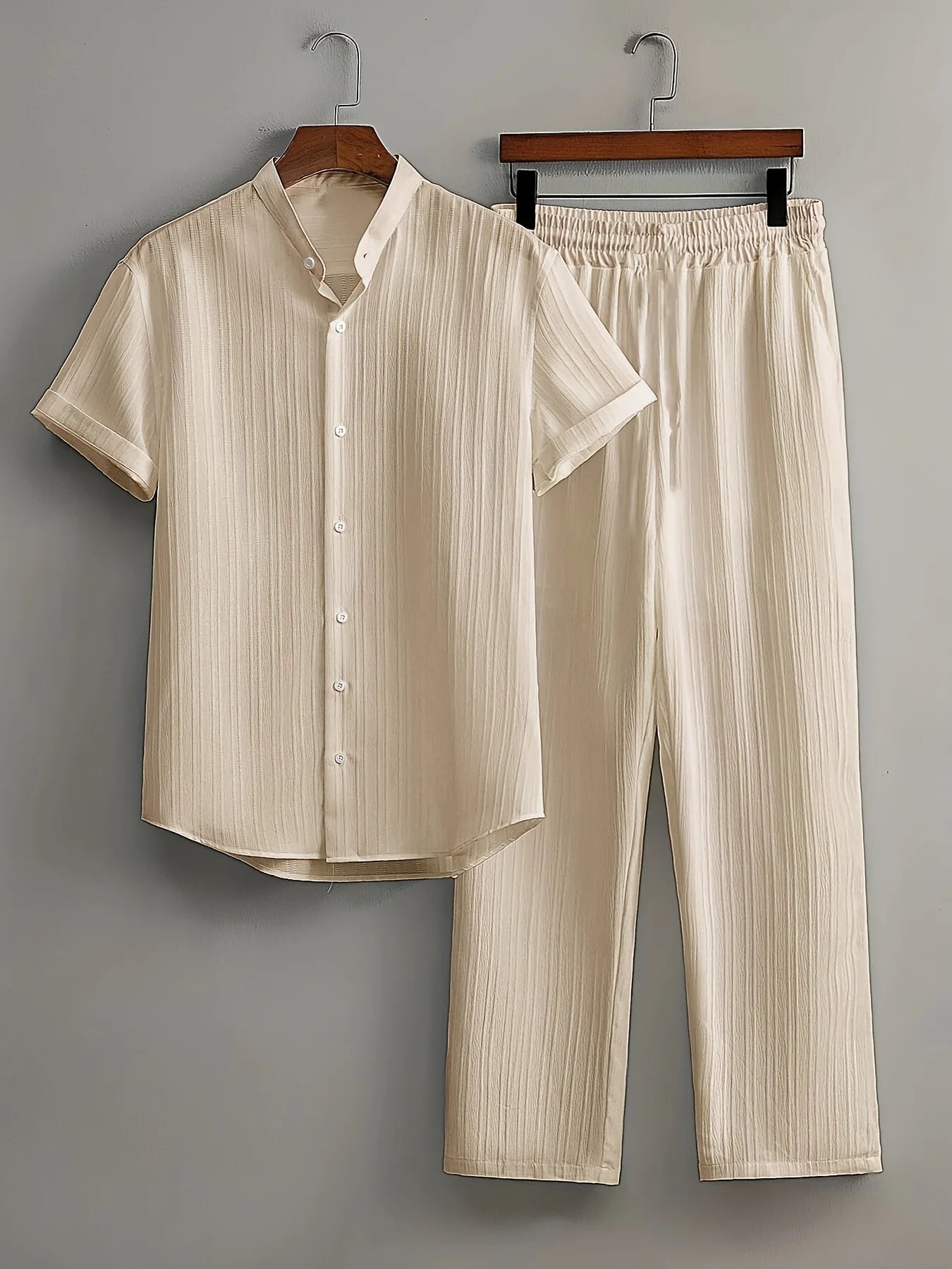 Windsor Lounge Set – Textured Shirt & Drawstring Shorts