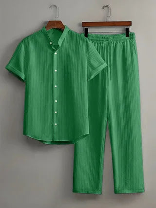Windsor Lounge Set – Textured Shirt & Drawstring Shorts