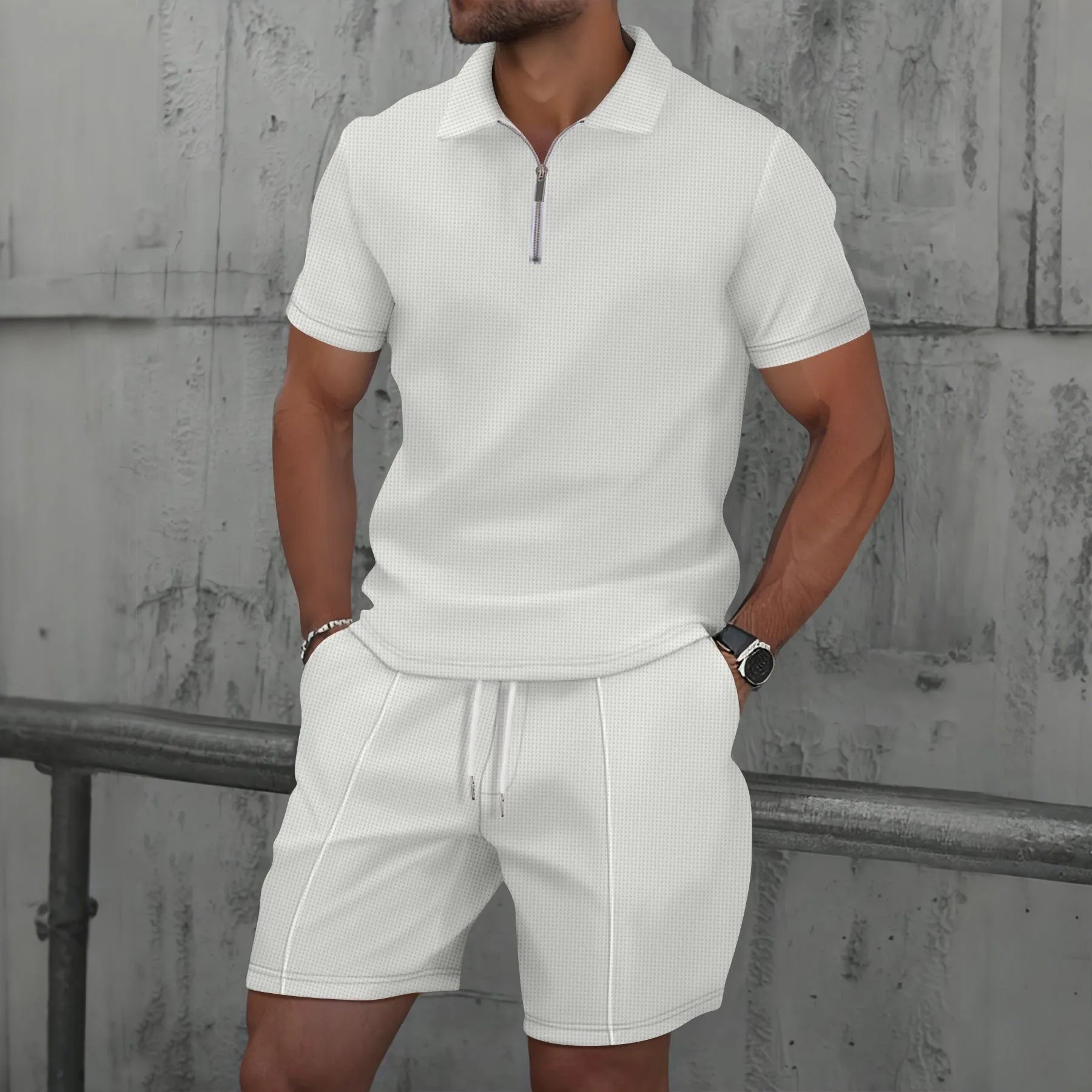 Belgravia Waffle Set – Zip Polo & Soft Shorts