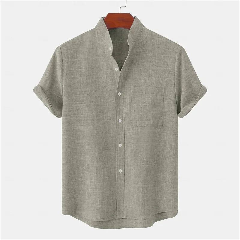 Brighton Linen Stand Collar Shirt