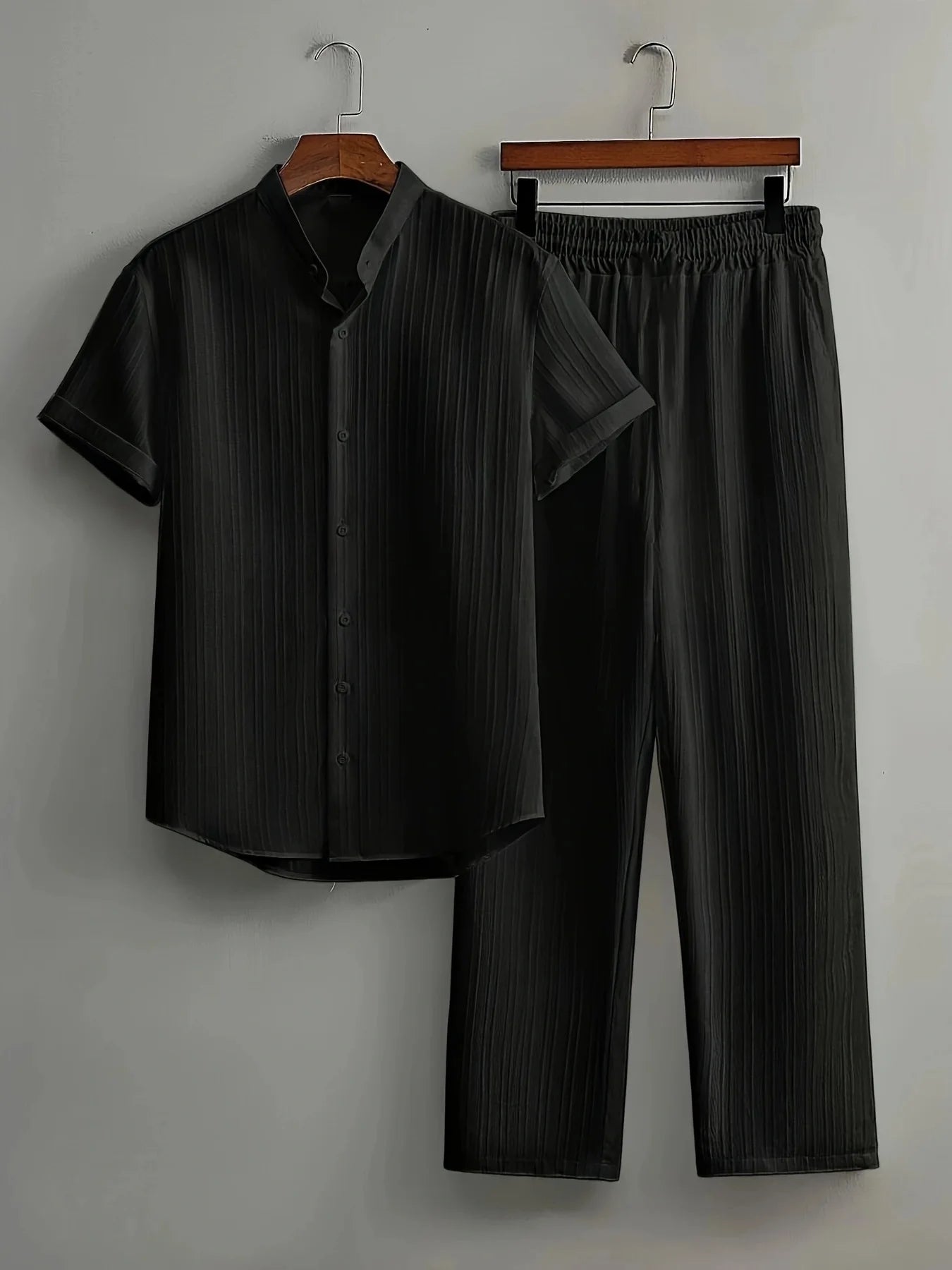 Windsor Lounge Set – Textured Shirt & Drawstring Shorts