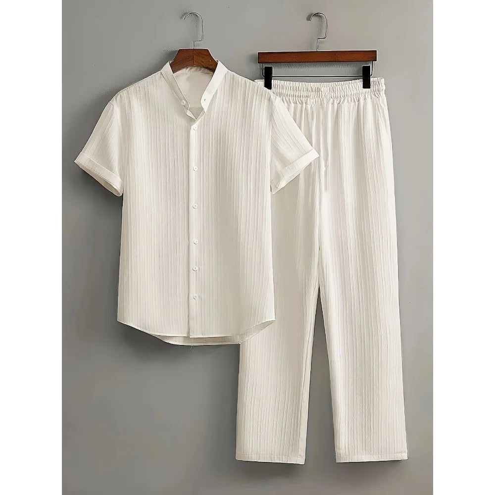 Windsor Lounge Set – Textured Shirt & Drawstring Shorts