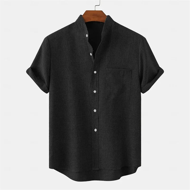 Brighton Linen Stand Collar Shirt