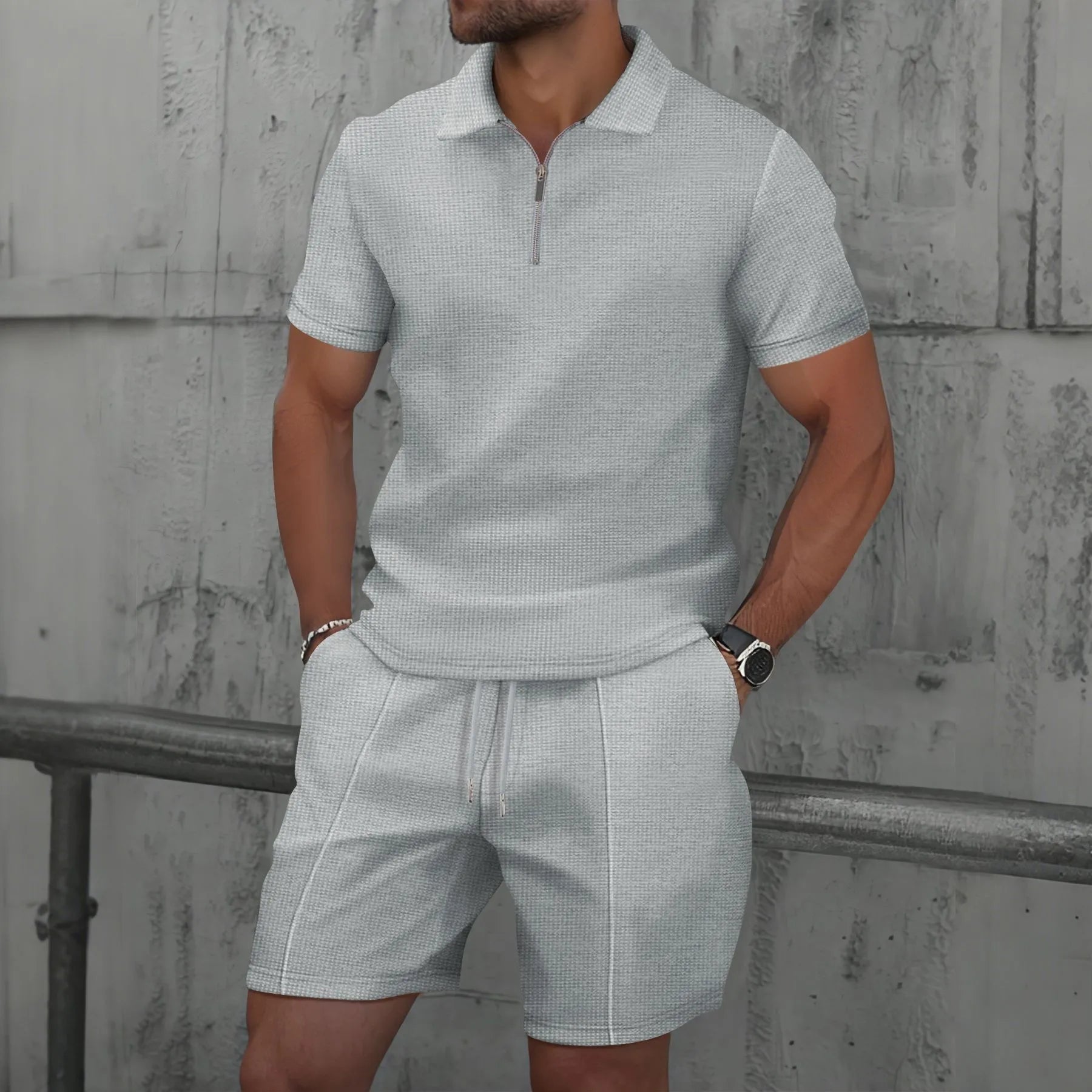 Belgravia Waffle Set – Zip Polo & Soft Shorts