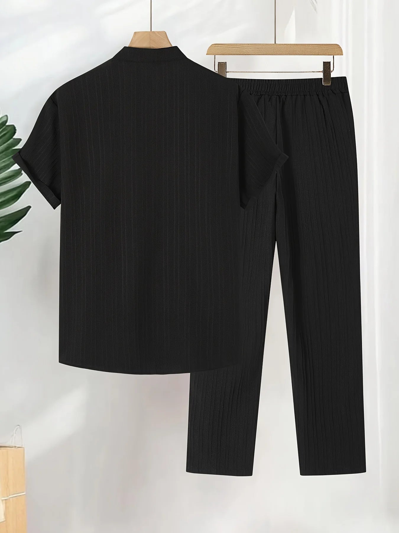 Windsor Lounge Set – Textured Shirt & Drawstring Shorts