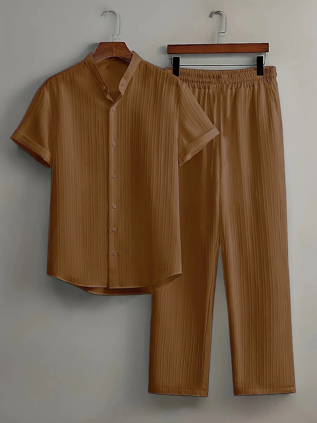 Windsor Lounge Set – Textured Shirt & Drawstring Shorts